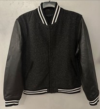 Tommy Hilfiger DC Wool Leather Varsity Bomber Jacket Black Grey Size L