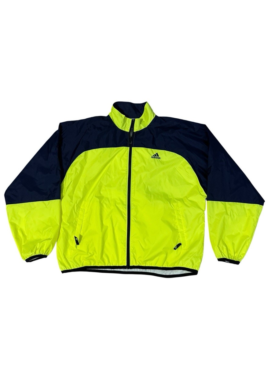 VTG Adidas Tracksuit Set Mens XL Neon Yellow Navy Nylon Mesh Lined