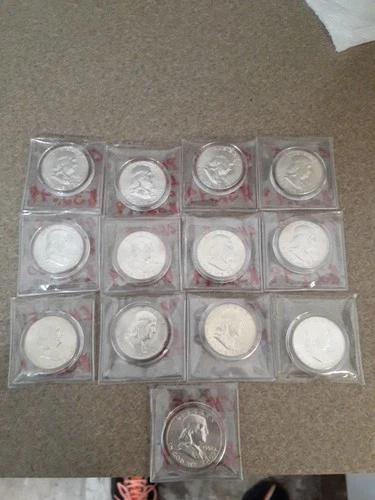 1962 Franklin Silver Half Dollar 13 Uncirculated Silver Half Dollars