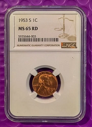 1953-S Lincoln Cent MS 65 RD