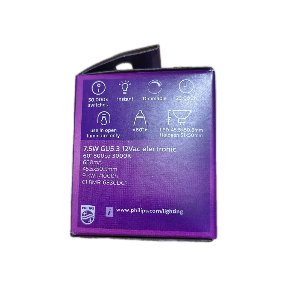 10X Philips Ledspots 7.5w MR16 60D warm White 3000K Dimmable Bulb Same Day Post - Image 2 of 2