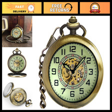 Vintage Mechanical Pocket Watch with Chain, Half-Hunter Case, Hand-Wind Analog G