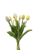 artplants Deko Blumenstrauß Tulpenstrauß Mix Lona, Weiß-Gelb, 40Cm