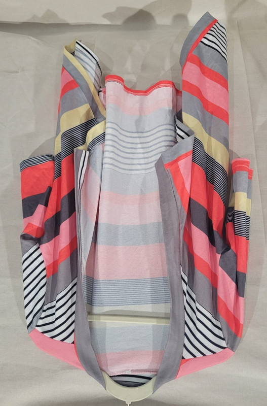 Women’s Striped Open Front Cardigan Knit 3/4 Sleeve Gray Pink Black L