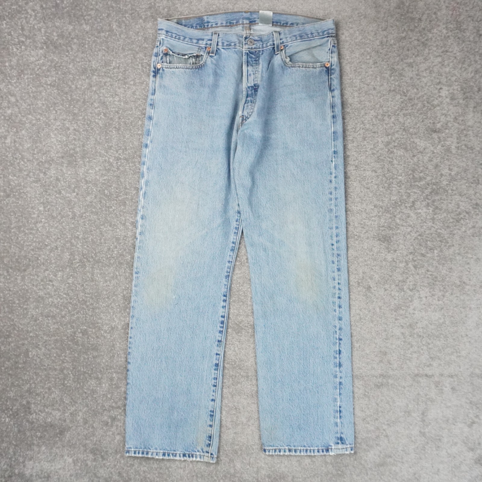 Levi's 501 Mens 35x32 Light Wash Straight Leg Blue Denim Jeans