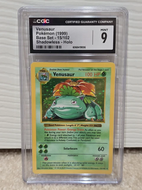 CGC 9 Shadowless Venusaur 1999 Base Set 15/102 Holo Pokemon Card WOTC Mint