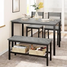 4-Piece Rectangular Dining Table Set with Chairs and Bench Space-Saving Design