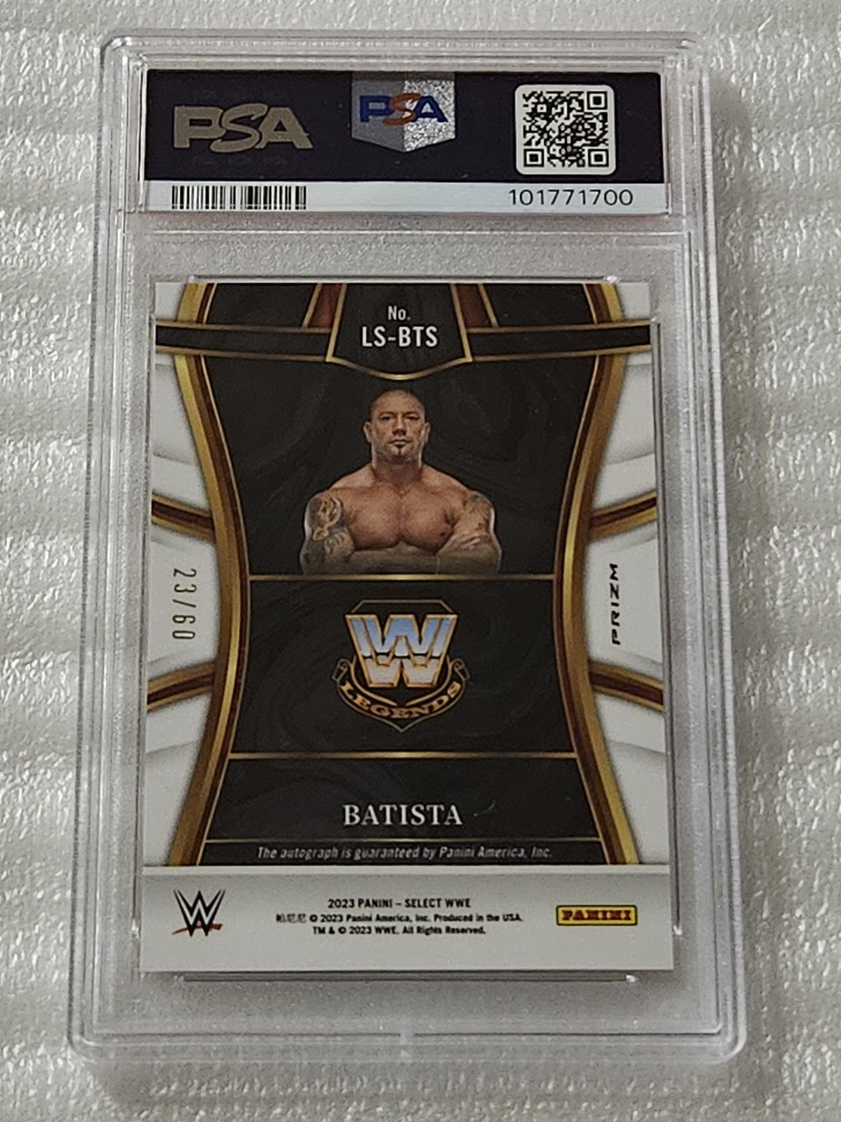Batista 2023 WWE Panini Select Legendary Signatures Red Autograph /60 PSA 10 view 4