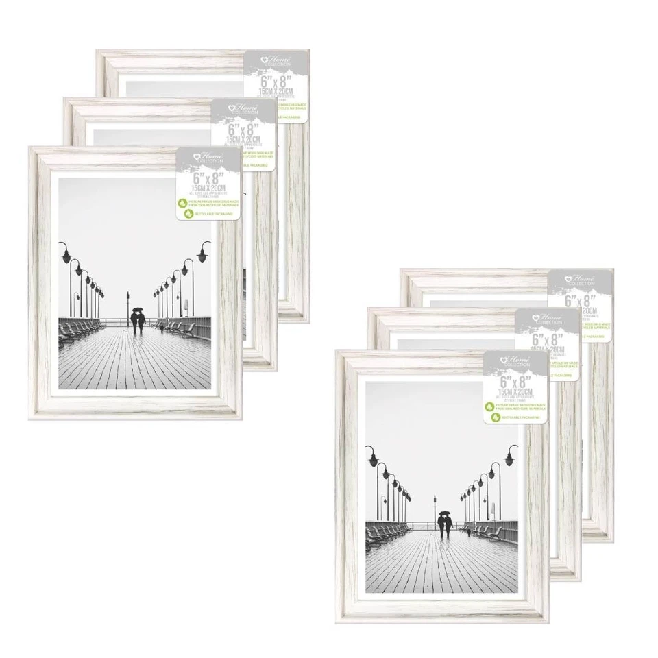 6 x White Solitaire Shabby Chic Distressed Styrene Photo Frames 6" x 8" - Image 3 of 4