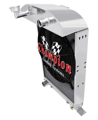 DR Champion 3 Row Radiator Ford Config, 16'' Fan for 1933 1934 Ford Cars V8 Conv