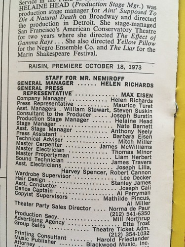 Rare 1973 Virginia Capers "RAISIN" Premiere Ernestine Jackson Playbill 46th St - Picture 4 of 12