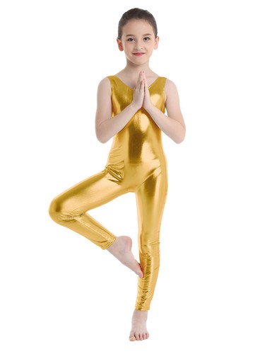 Kid Girls Shiny Metallic Ballet Dance Gymnastics Sports Leotard Unitard Jumpsuit - Picture 75 of 181