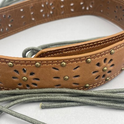 Brown Leather Cutout Studded Belt Knotted Closure End to End  display picture 1