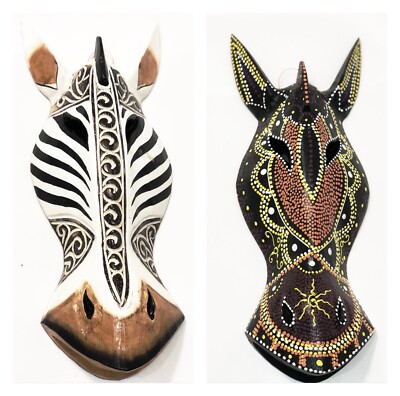 Maske Giraffe Zebra Holz Tiermaske geschnitzte Maske 30 cm