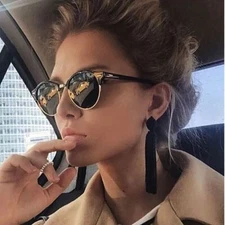 Semi Rimless Half Frame Sunglasses Women Men Fashion Accessory Retro Eyewear 1pc