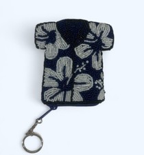 UNIQUE Hawaiian shirt seed bead coin purse RARE FIND Blue White