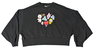 BT21 K-POP BTS x LINE FRIENDS Women XS (2/4) Black Oversized Cropped Sweatshirt