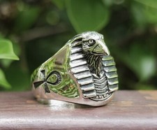Horus Head Ring 925 Sterling Silver Ankh God of Egypt Falcon Egyptian Pharaoh