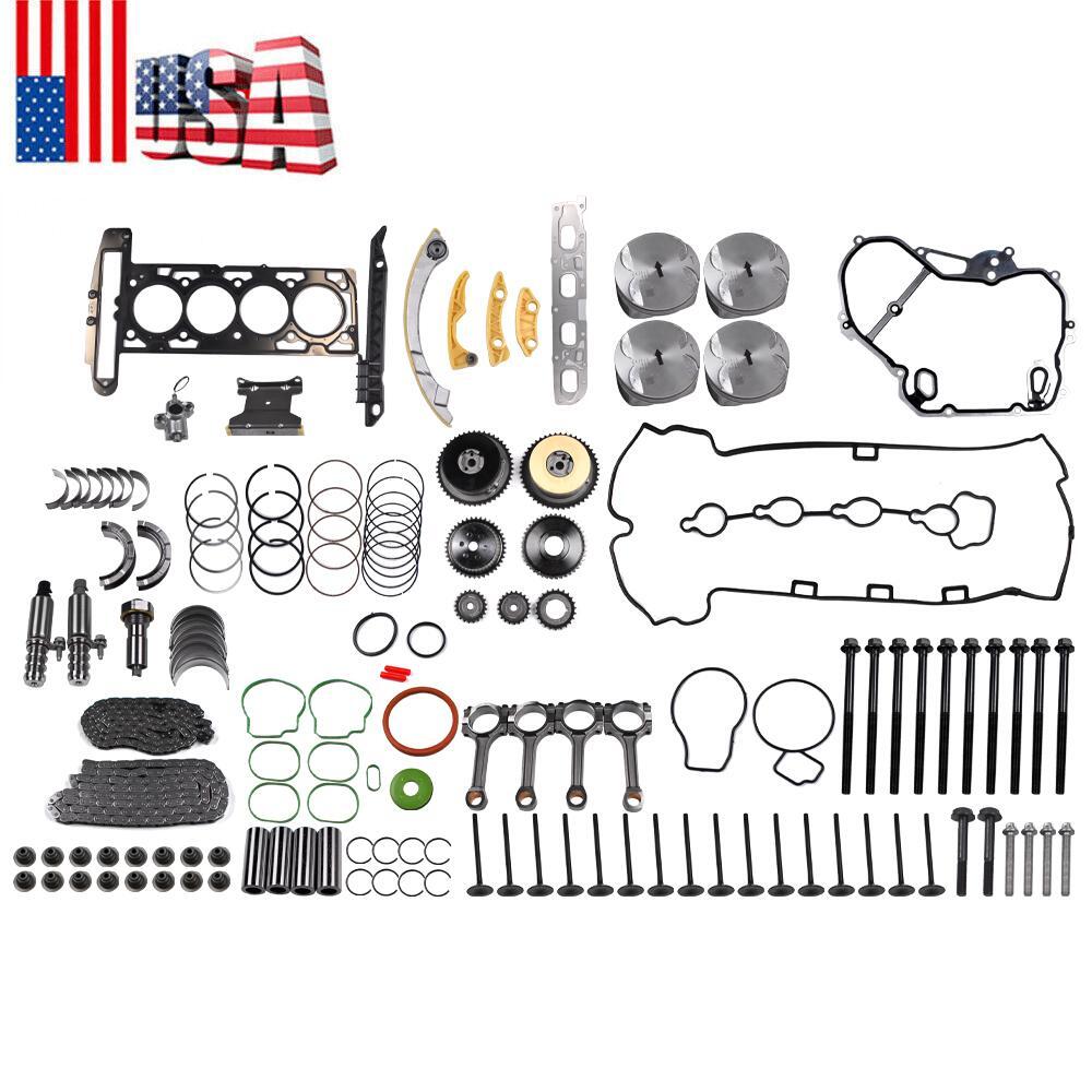Complete 2.4L Engine Overhaul Kit with Rods & VVT Timing Chain for Chevy Buick GMC