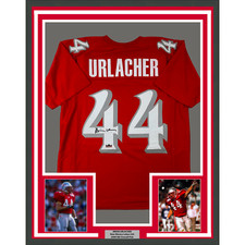 Framed Facsimile Autographed Brian Urlacher 33x42 Red Reprint Laser Auto Jersey