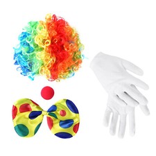 Clown Costume Set Rainbow Wig Nose Gloves Bow Tie for Halloween Cosplay