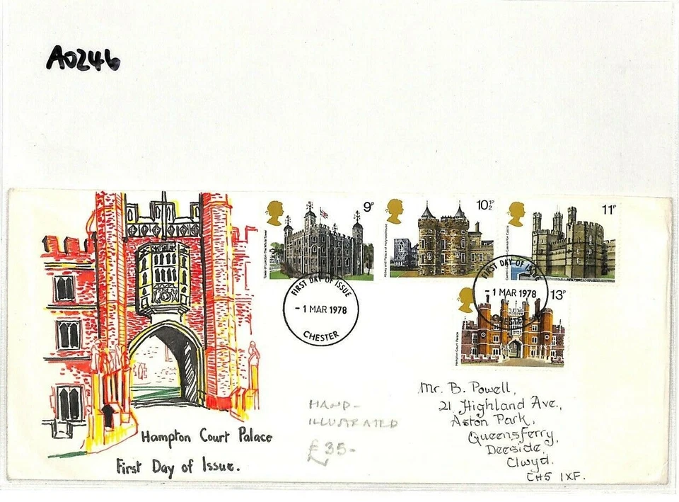 GB ROYALTY 1978 FDC*Hampton Court Palace* HAND-ILLUSTRATED First Day Cover AO246 - Image 2 of 3