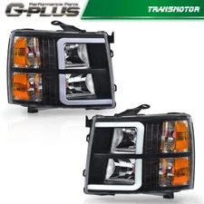 Fit for 2007-2013 Chevy Silverado 1500 2500 LED DRL Tube Headlights Black