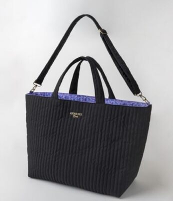 【MiM77 】ANNA SUI（アナスイ） 希少なUSA製 ANNA SUI mini Large LESSON TOTE BAG Reversible Black/Purple Mook