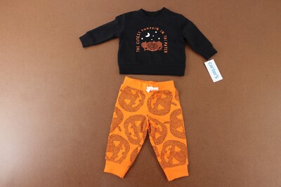 Carter's Baby 6 Months Black Orange Pumpkin 2 Piece Sweatshirt Jogger Set NWT