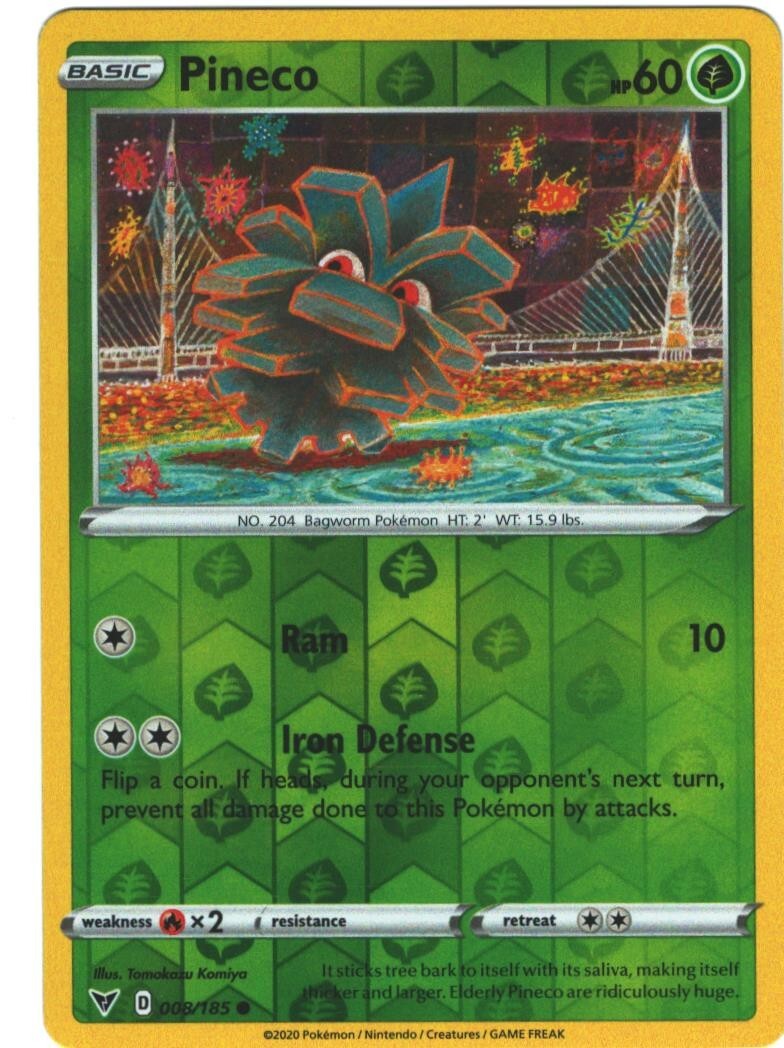 Pineco 8/185 Vivid Voltage Reverse Holo Common Pokemon Card Pokémon TCG 008