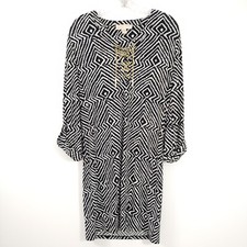 MICHAEL KORS Women Size S Black Long Sleeve Chain Lace Up Stretch Shift Dress