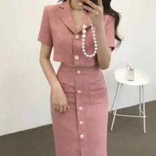 2023 new Fashion small suit short jacket+high waisted long skirt set