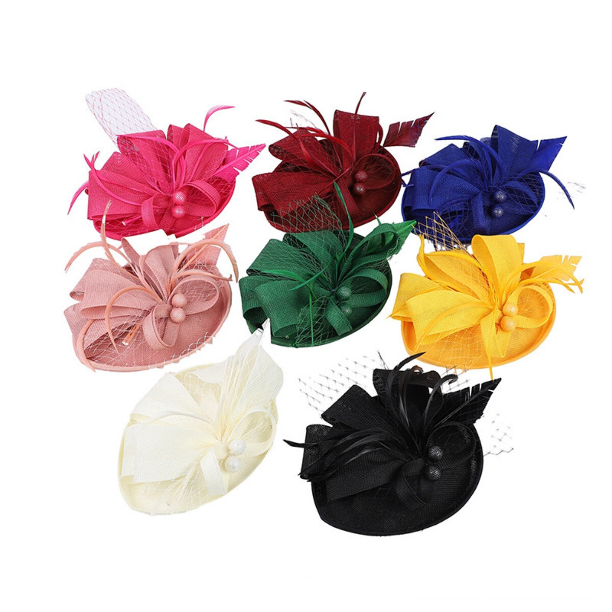 12 Piece Fascinator Hats Set - Mesh & Feather Headbands for Weddings Parties Tea Bniksok 5-Pack Khaki Apricot Fascinator Hat for Women Tea  main image 4