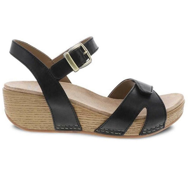 Dansko Laurie Wedge Black Burnished Calf Leather Open Toe Sandal Size 38 for sale online | eBay