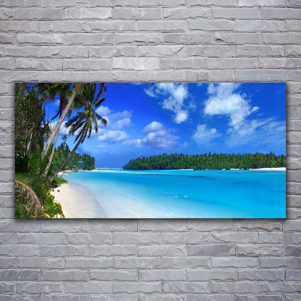 Tableau en verre acrylique 120x60 cm Palmes et Plage de la Mer du Sud pour salon