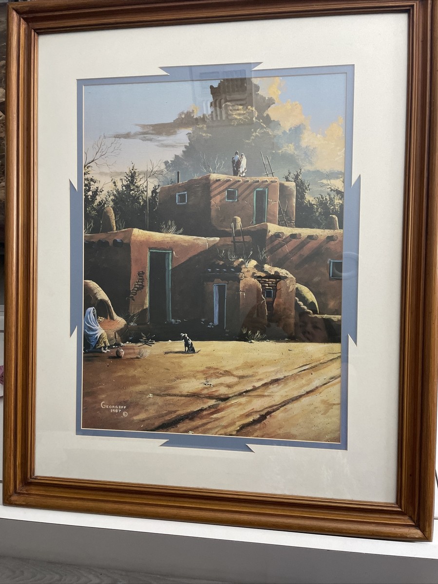 JERRY GEORGEFF '87 Southwest Architectural & Women PAINTING Vtg