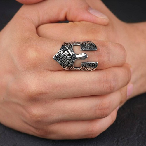 Spartan Helmet Design Solid 925 Sterling Silver Men's Ring - Picture 4 of 7
