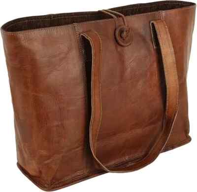 Echtes braunes Leder Beuteltasche Vintage Schultertasche für Damen Büro Lapto...