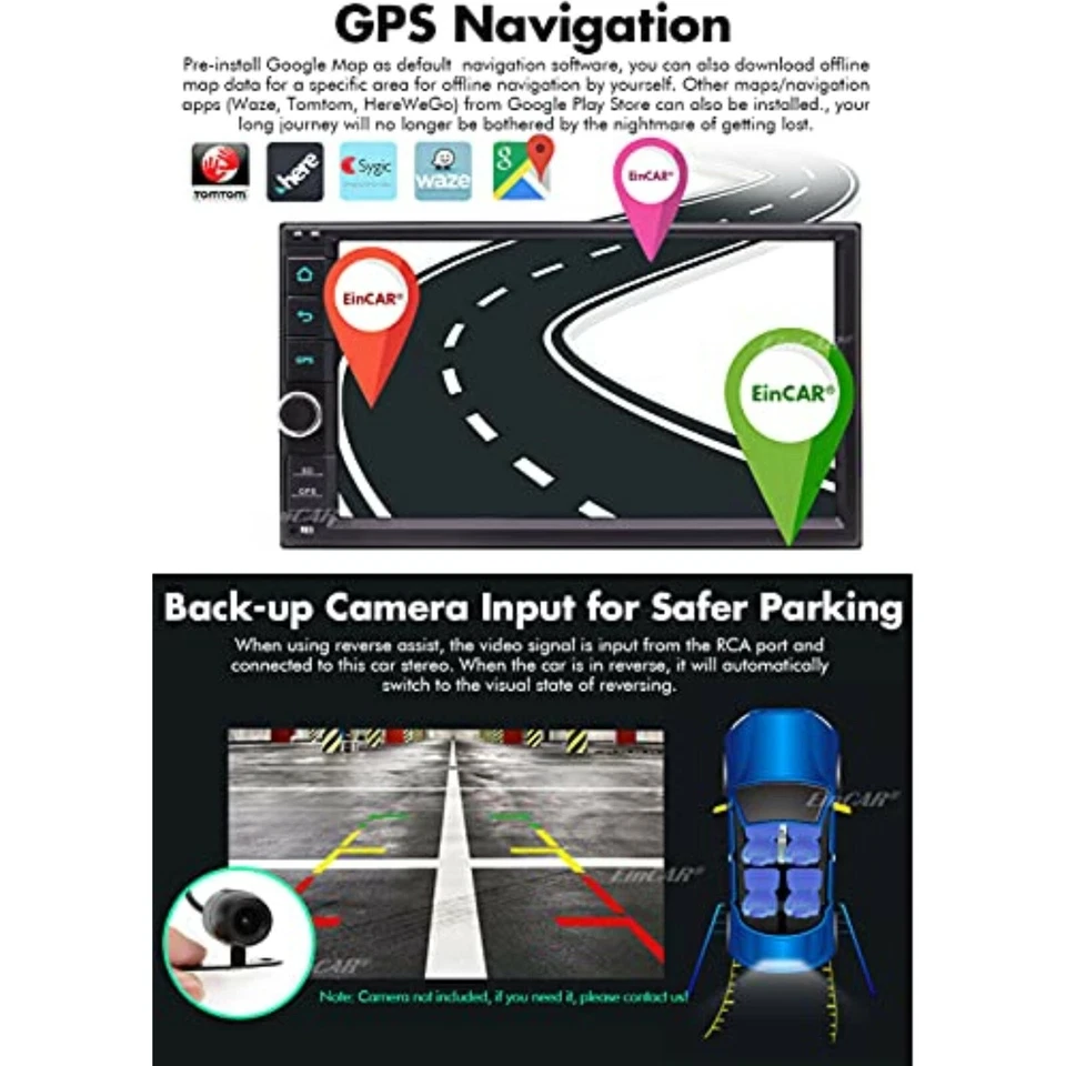 Quad 4 Core 16GB Android 10.0 7" Double 2DIN Car GPS Navigation Stereo Radio Cam - Image 4 of 4