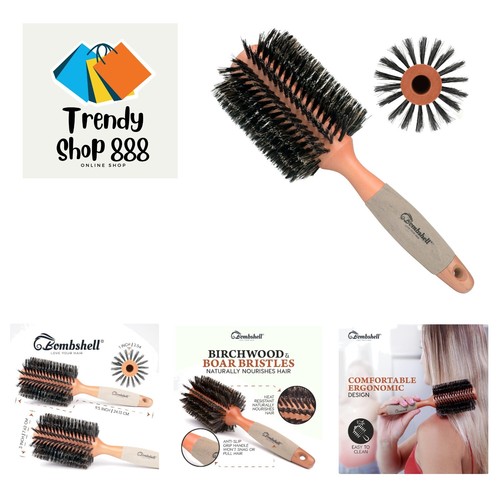 Boar Bristle Round Brush — Sustainable Styling Brush with Natural Wood Handle...