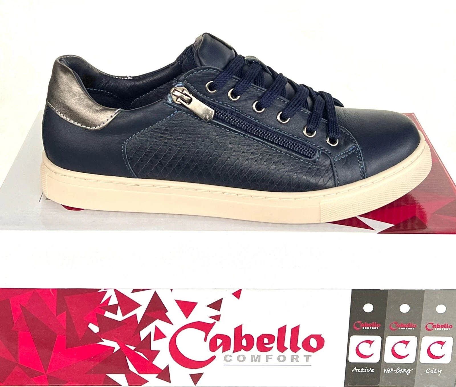 Cabello Ursa Sneakers Leather Lace Up Zip On Shoes Cabello Shoes Ursa Navy Blue