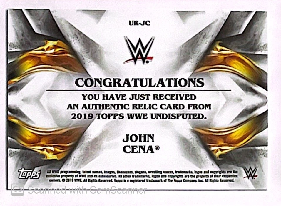 2019 TOPPS WWE UNDISPUTED JOHN CENA SHIRT RELIC 21/99 - Image 2 of 2