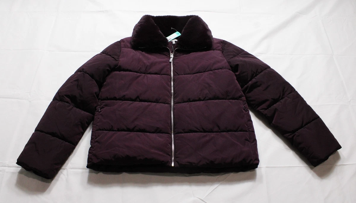 Calvin Klein Women s Faux Fur Collar Puffer Jacket CD4 Aubergine Large NWT