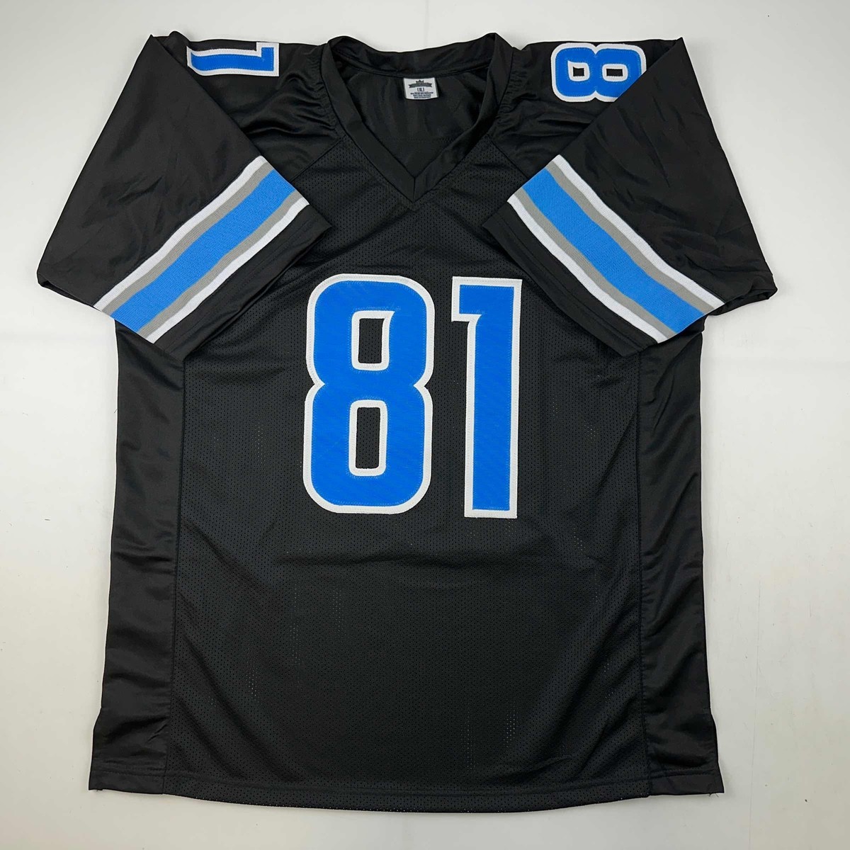 Facsimile Autographed Calvin Johnson Detroit Black Reprint Jersey