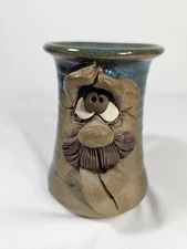Vintage 1970s 3D Handmade Pottery Ugly Face W/Mustache Coffee/Tea Mug Decorative