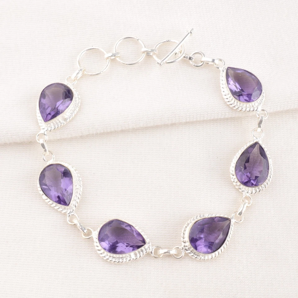 Iolith Quarz Edelstein 925 Sterlingsilber Handarbeit Schmuck Armband 8 Zoll - Bild 3 von 4