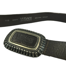 Men's Versace Jeans Couture Leather Brown Belt Big Logo Buckle Italy Size 100