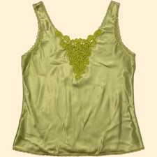 Vintage Satin Lace Camisole Hand Dyed Lime Green Tank Top Cinema Etoile Small