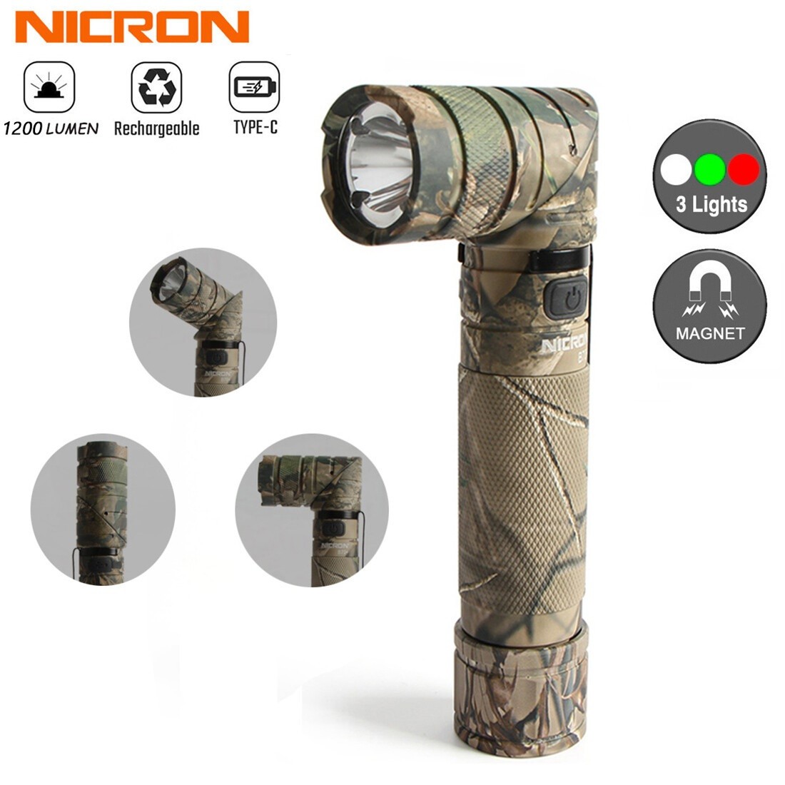 90 degree rechargeable flashlight Flashlights Rechargeable, 90 Degree B70 Flashlight with Magnet 1200 High  Lumen