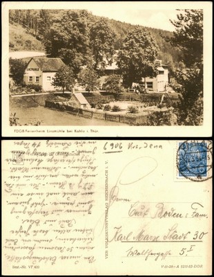 Ansichtskarte Kahla (Thüringen) FDGB.Ferienheim Linzmühle 1953